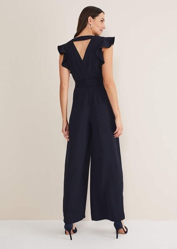 Phase Eight Kallie V Neck Frill Jumpsuit Navy Canada | VOBIKM-286